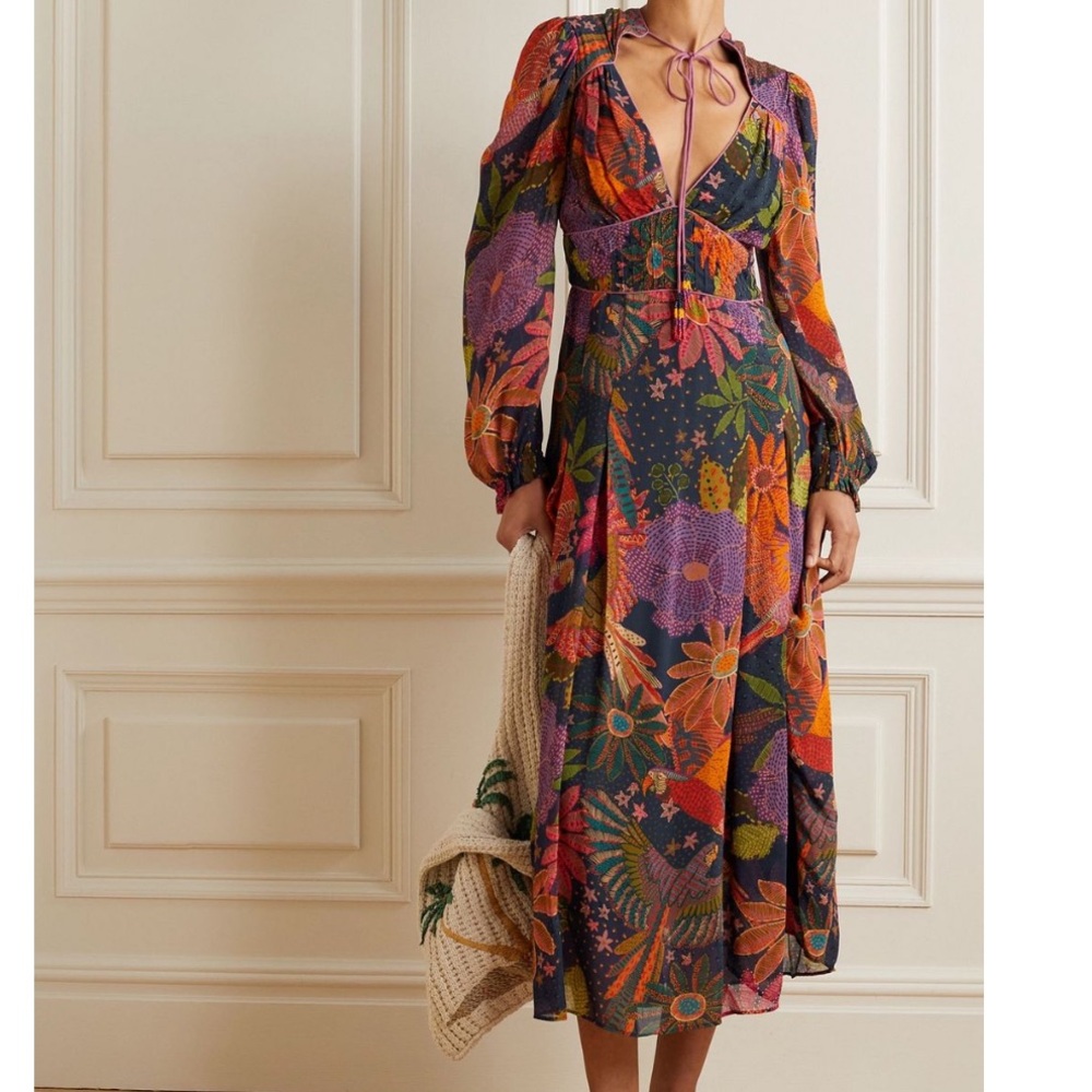 Farm Rio Cool Macaw Front-Tie Midi Dress